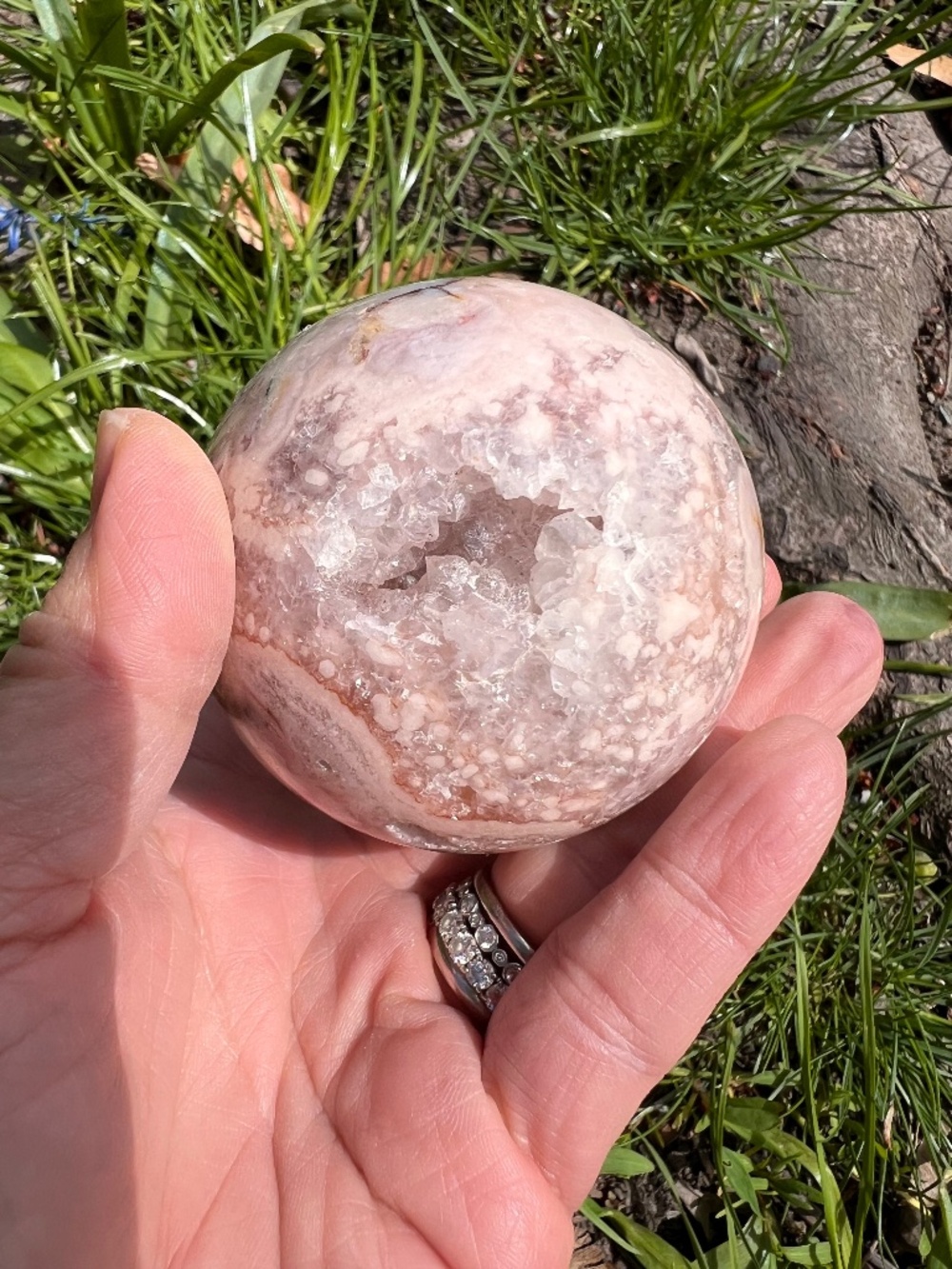 Pink (17) flower agate sphere | crystal